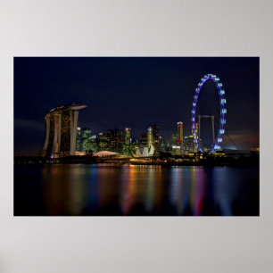 Poster Skyline Singapour Extraordinaire par nuit