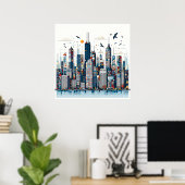 Poster Skyline urbain (Bureau à domicile)