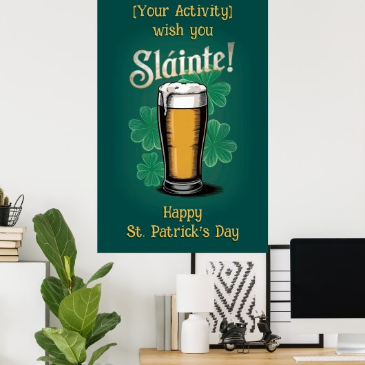 Poster Slàinte ! Saint Patrick's Day Pint of Beer on Gree (Bureau à domicile)
