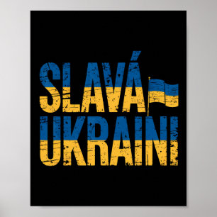 Poster Slava Ukraini Couleurs du drapeau ukrainien Rétro