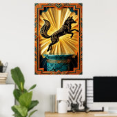 Poster Sleek Art Deco Panther Silhouette Black Gold (Bureau à domicile)