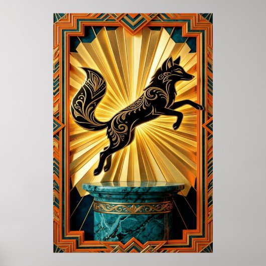 Poster Sleek Art Deco Panther Silhouette Black Gold (Devant)