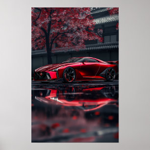 Poster Sleek Red Nissan GTR 2028 Concept Voiture Vue Côté