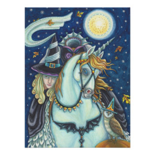 POSTER SLEEPER HOLLOW WITCH UNICORN OWL, HALLOWEEN IMAGIN
