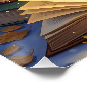 Poster Sleeping Cat on Books Winter Night (Coin)