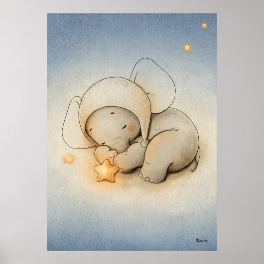 Poster Sleeping Elephant Nursery Baby Illustration (Devant)