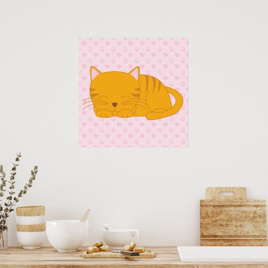 Poster Sleeping Orange Tabby Cat (Cuisine)