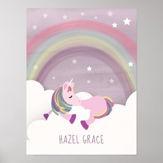 Poster Sleeping Unicorn Rainbow Nursery Art (Devant)