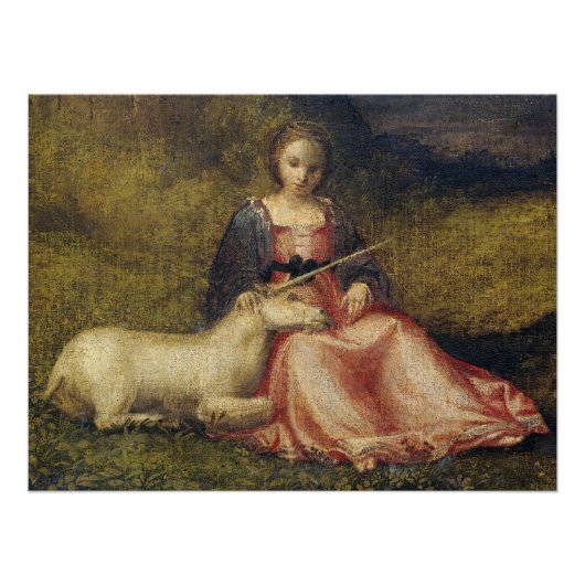 Poster Sleepy Unicorn Antique Mystical Renaissance Italy (Devant)