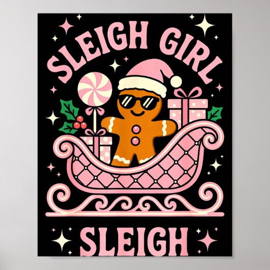 Poster Sleigh Girl Cute Cookie Christmas  (Devant)