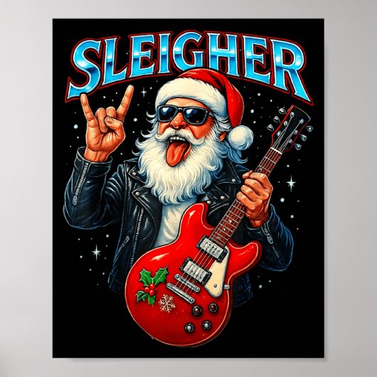 Poster Sleigher Rock Santa Funny Metal Christmas Design  (Devant)