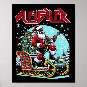 Poster Sleigher Salut Santa Heavy Metal Rock de Noël Xma