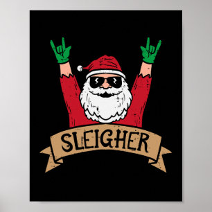 Poster Sleighter de Noël Père Noël Rock Xmas Rocker Homme