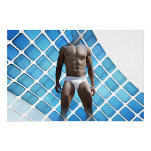 Poster SlipperyJoe's homme musclé six-pack abdos blanc so