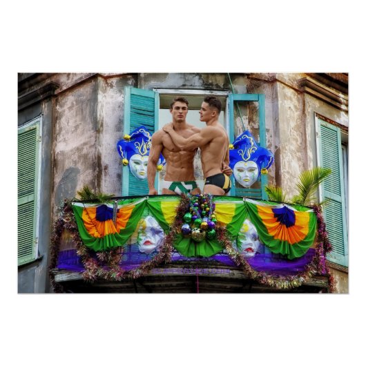 Poster SlipperyJoe's Mardi Gras Hommes violet or vert bal (Devant)