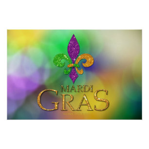 Poster SlipperyJoe's Mardi Gras violet or vert fleur-d