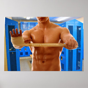 Poster SlipperyJoe's musculaire homme cheminée 6 pack gym