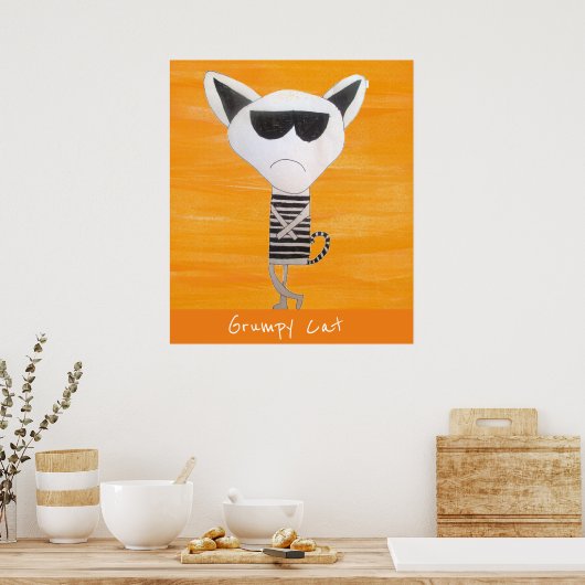 Poster slogan de chat croustillant avec lunettes de solei (Cuisine)