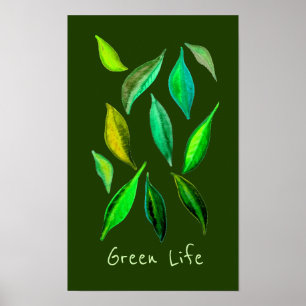 Poster Slogan de vie verte illustration éco feuilles