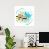 Poster Sloth Asleep Sweet Dreams Sleepy Head Baby Boy (Bureau à domicile)