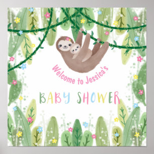 Poster Sloth Baby Girl Douche Jungle Thème Bienvenue