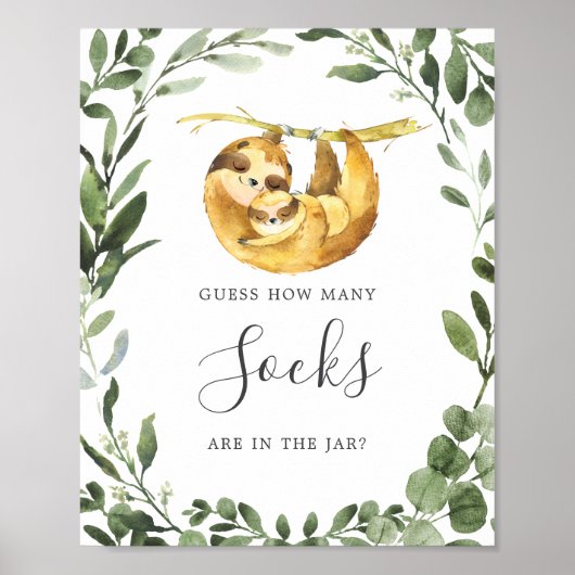 Poster Sloth Baby shower Devine Combien de Chaussettes Si (Devant)