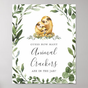 Poster Sloth Baby shower Devine Combien De Crackers Anima