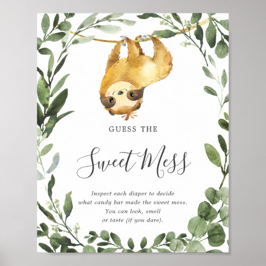 Poster Sloth Baby shower Devine Le doux Signe Mess (Devant)