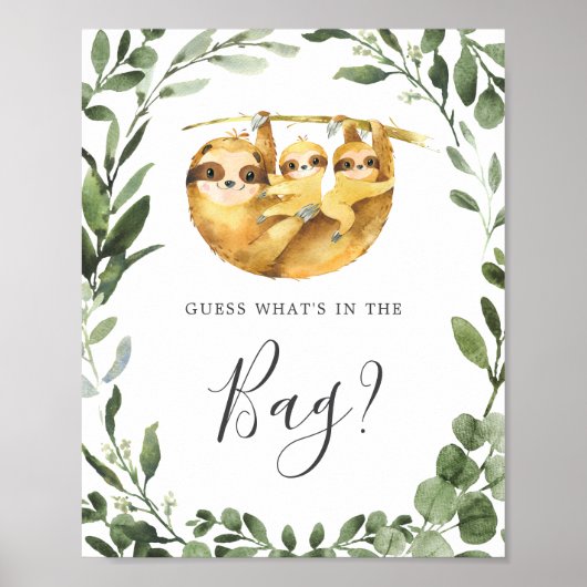 Poster Sloth Baby shower Devinez ce qu'il y a dans le jeu (Devant)
