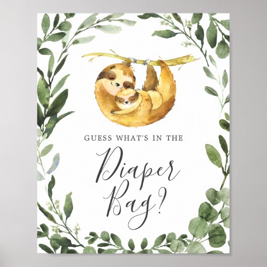 Poster Sloth Baby shower Devinez ce qu'il y a dans le sac (Devant)
