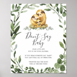 Poster Sloth Famille Baby shower ne pas dire bébé signe