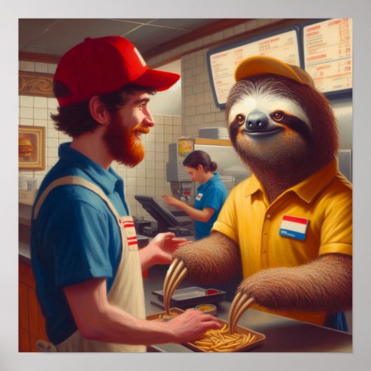 Poster Sloth Fast Food Worker (Devant)