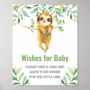 Poster Sloth Greenery Baby Shower Wishes for Baby