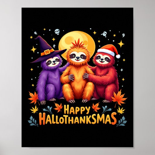 Poster Sloth Hallothanksmas Halloween Thanksgiving (Devant)