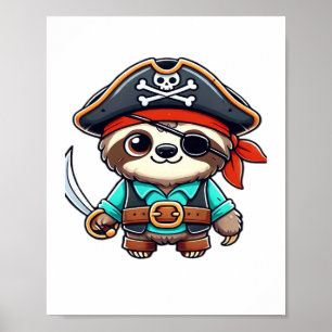 Poster Sloth Halloween Pirate Enfants Femmes Hommes Sloth