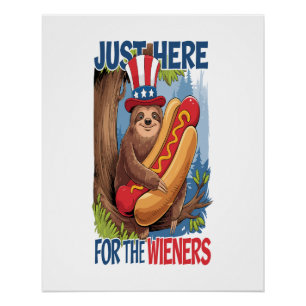 Poster Sloth Hot Dog fête du 4 juillet BBQ