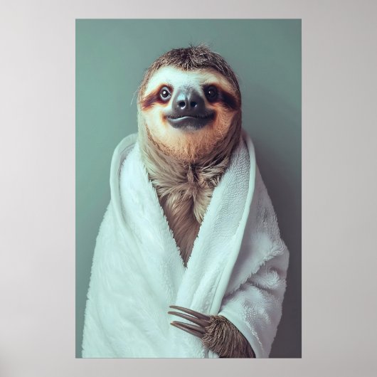 Poster Sloth in Bathrobe Art Print, Funny Bathroom (Devant)