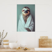 Poster Sloth in Bathrobe Art Print, Funny Bathroom (Cuisine)