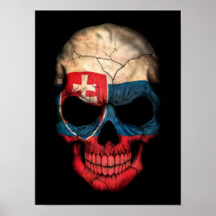 Poster Slovakian Flag Skull on Black