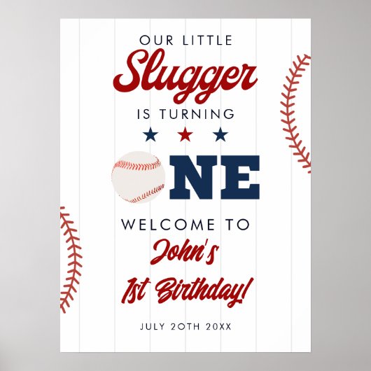 Poster Slugger Baseball 1st Birthday Welcome Sign (Devant)