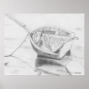 Poster Small Sailboat on Beach Graphite