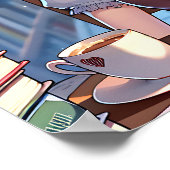 Poster Smart Anime Girl in Library Reading Books (Coin)