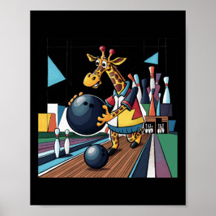 Poster Smilefuntees Drôle Giraffe Bowling Sport Dessin