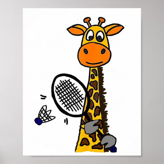 Poster Smilemoreteesa Funny Giraffe Jouer Badminton Car (Devant)