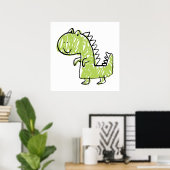 Poster Smiling Green Dinosaur Doodle Baby kids room draw (Bureau à domicile)