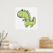 Poster Smiling Green Dinosaur Doodle Baby kids room draw (Cuisine)