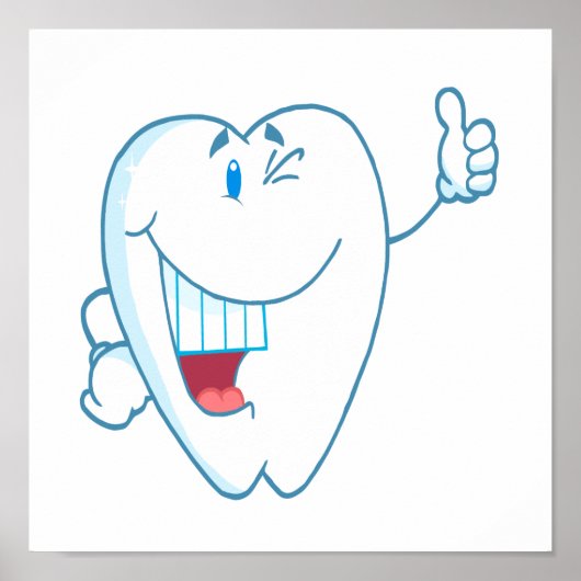 Poster Smiling Propre Tooth Cartoon Caractère Thumbs Up.a (Devant)