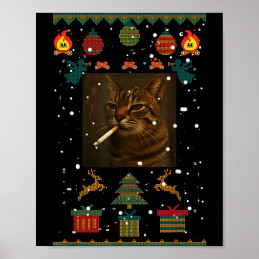 Poster Smoking Cat Cigarette Meme Sarcasm Ugly Christmas (Devant)