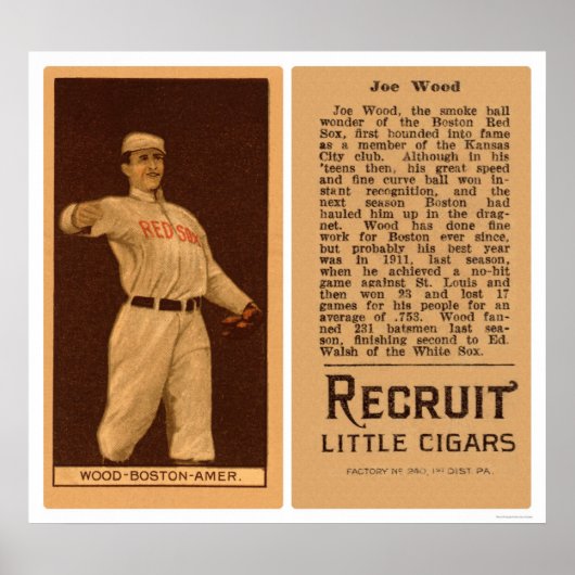 Poster Smoky Joe Wood Red Sox Baseball 1912 (Devant)