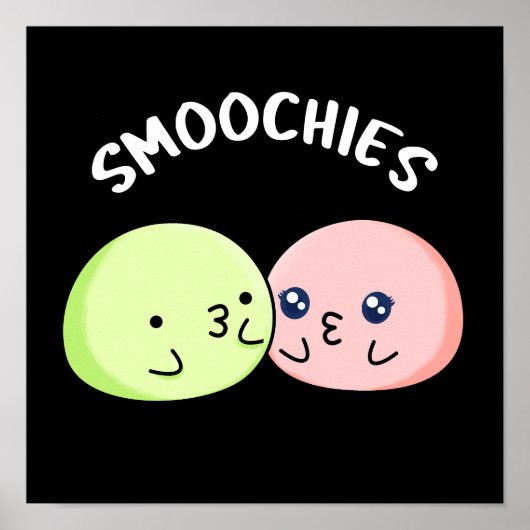 Poster Smoochies Drôle Baiser Mochi Pun Dark BG (Devant)